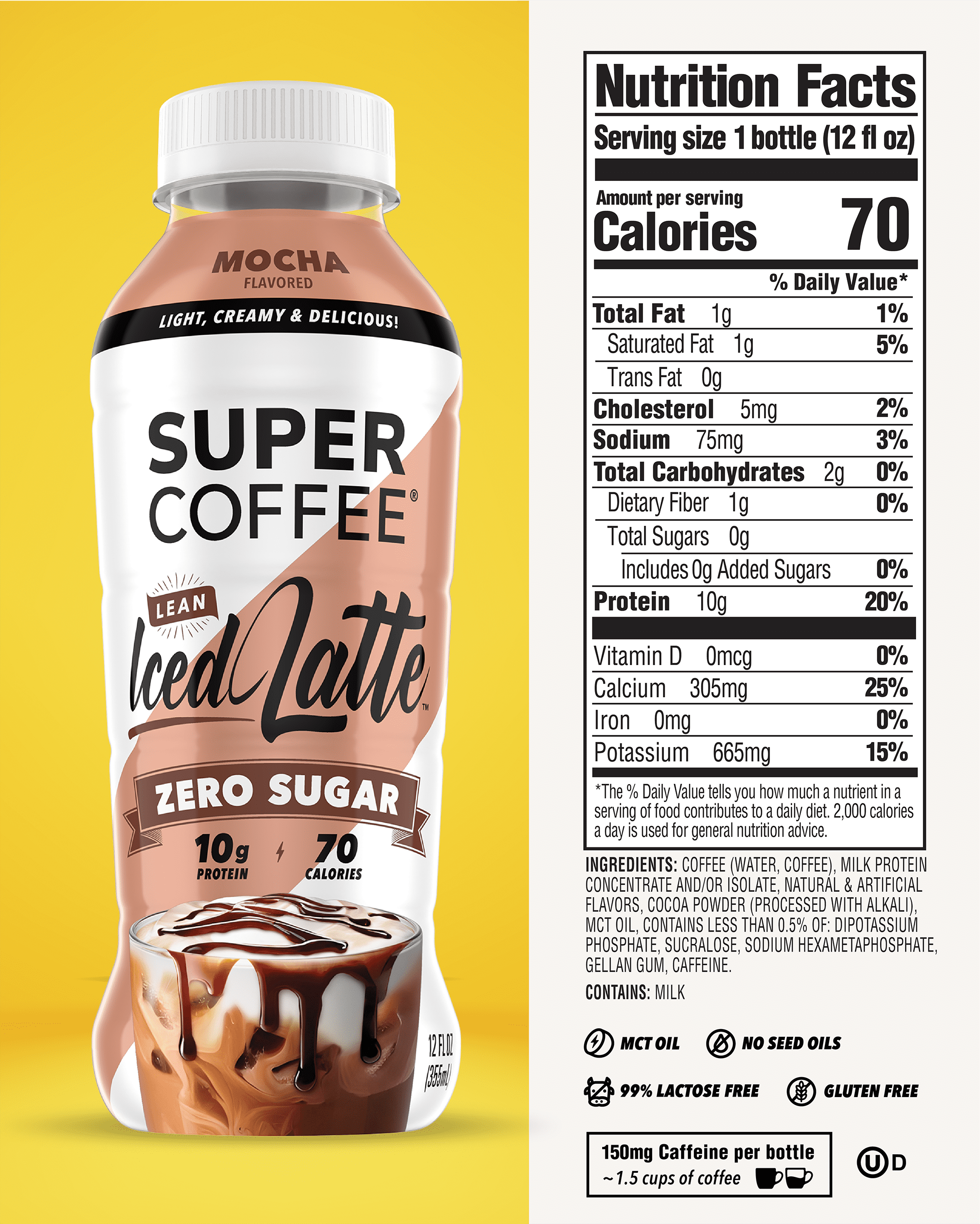 Super Coffee Mocha Naturally Caffeinated Dark Roast Iced Coffee 12 fl oz Bottle