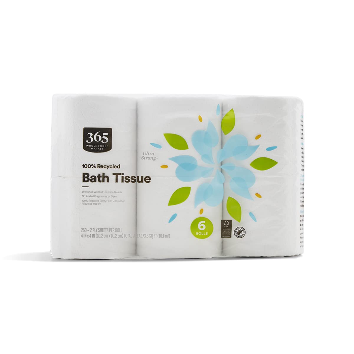 100% Recycled Bath Tissue Ultra-Strong 260 Sheets 6 Count 365 By Whole Foods Market