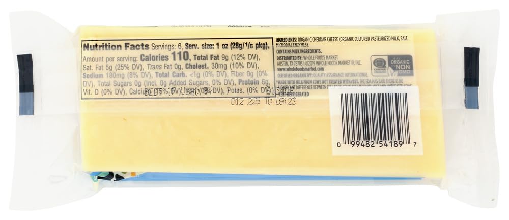Organic Sharp Cheddar Bar 6 Oz 365 By Whole Foods Market