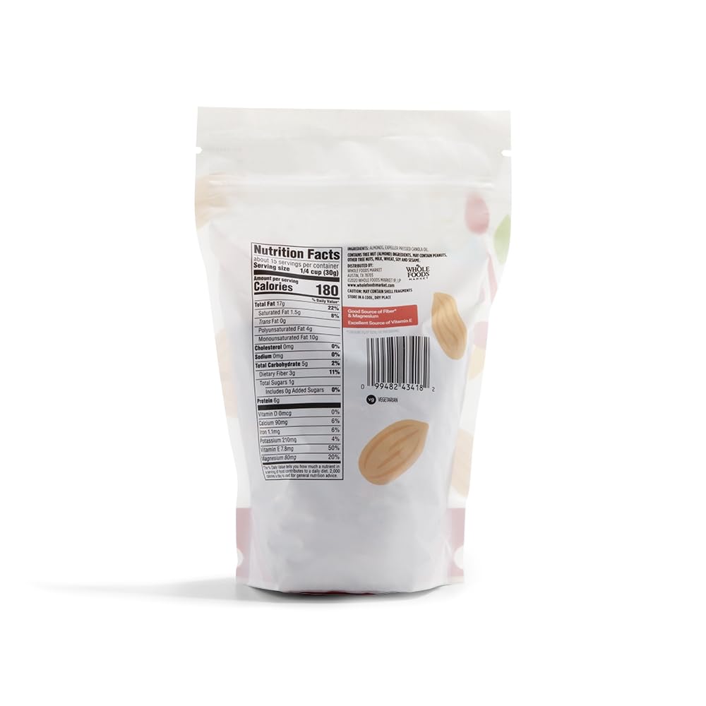 Roasted And Unsalted Almonds 16 Oz 1 Count 365 By Whole Foods Market
