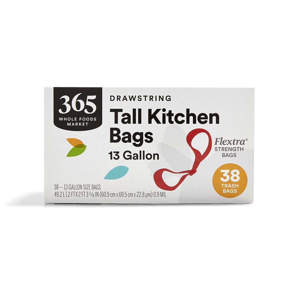 Flextra Strength Drawstring Tall Kitchen Trash Bags 13 Gallon 38 Count 365 By Whole Foods Market