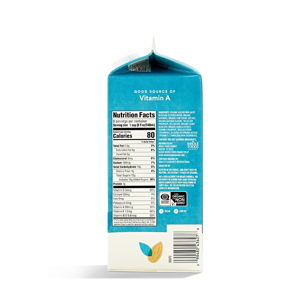 Organic Vanilla Almond Milk 64 Fl Oz 365 By Whole Foods Market