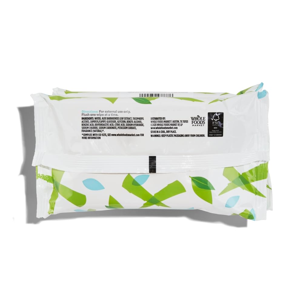 Plant-Based Flushable Wipes Aloe & Green Tea Scent 42 Count Pack Of 3 365 By Whole Foods Market