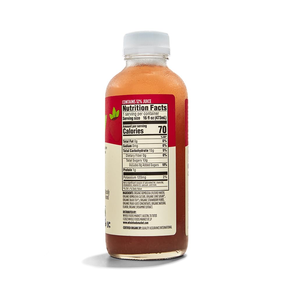 Organic Strawberry Peach Mint Kombucha 16 Fl Oz 365 By Whole Foods Market