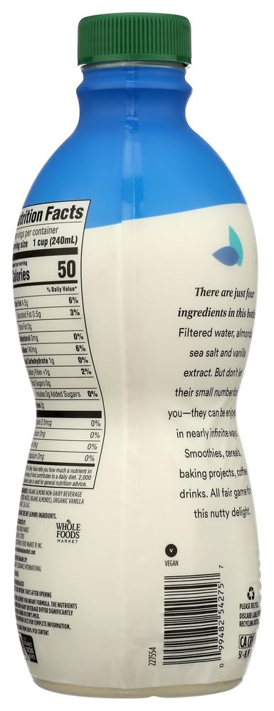 Organic Vanilla Unsweetened Almond Beverage 32 FZ 365 By Whole Foods Market