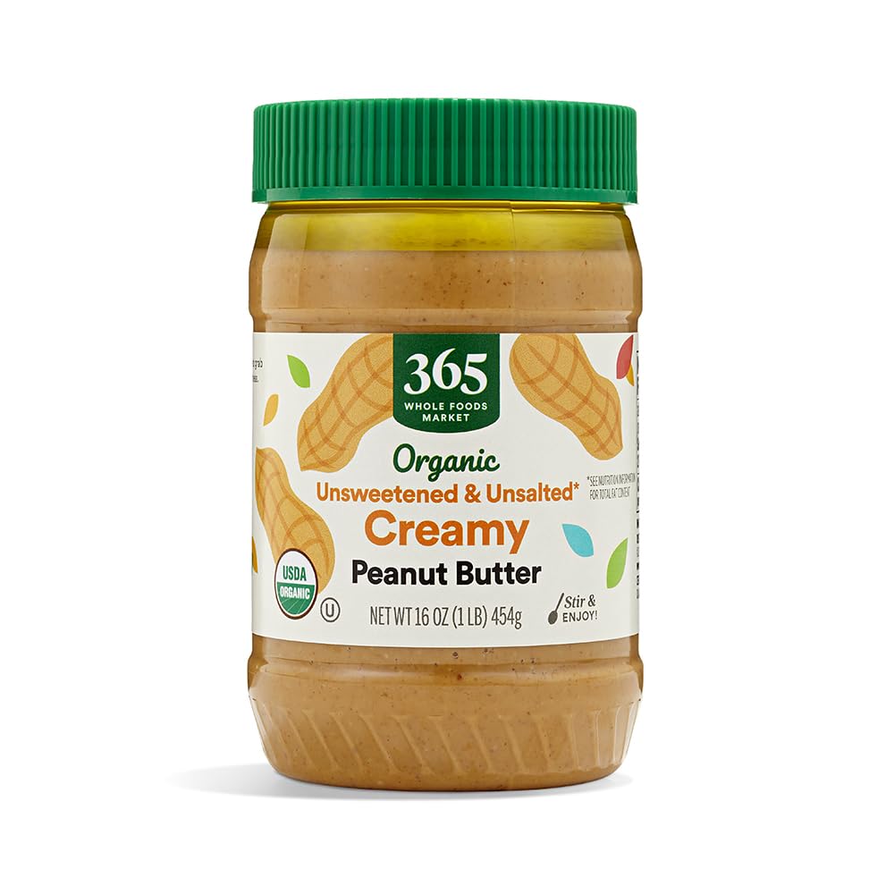 Organic Creamy Peanut Butter Unsweetened Unsalted 16 Oz 1 Count 365 By Whole Foods Market