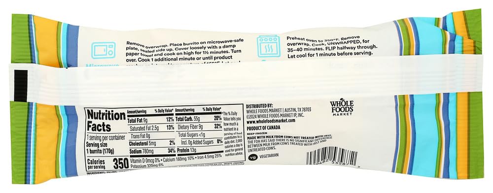 Bean and Cheese Burrito 6 Oz 365 By Whole Foods Market