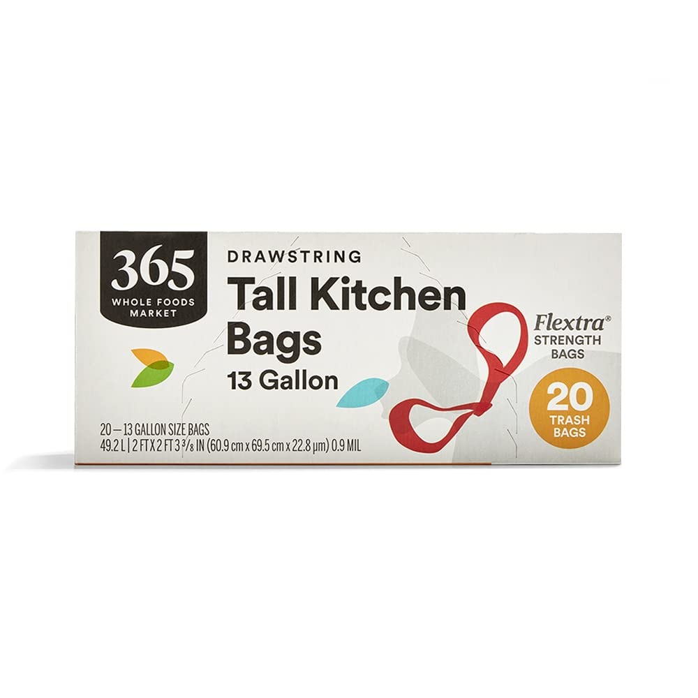 Flextra Strength Drawstring Tall Kitchen Trash Bags 13 Gallon 38 Count 365 By Whole Foods Market