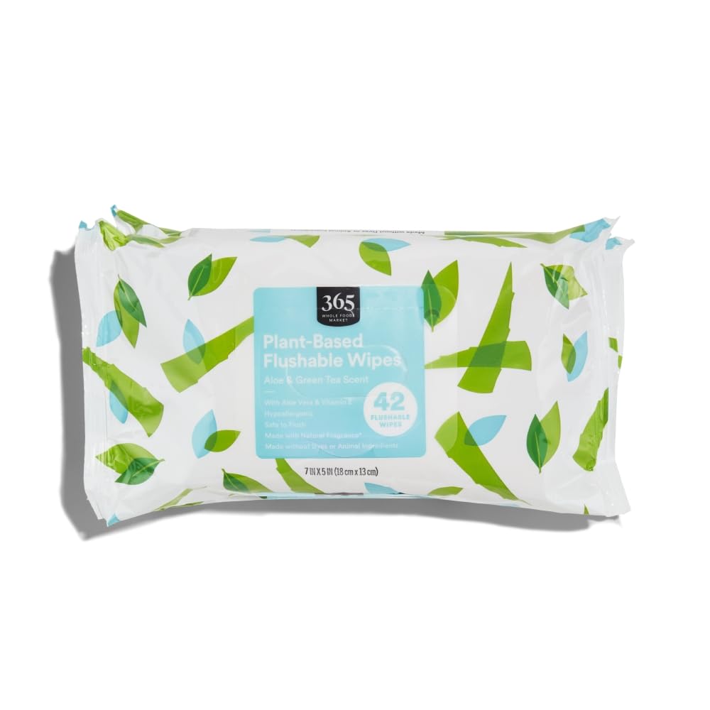 Plant-Based Flushable Wipes Aloe & Green Tea Scent 42 Count Pack Of 3 365 By Whole Foods Market