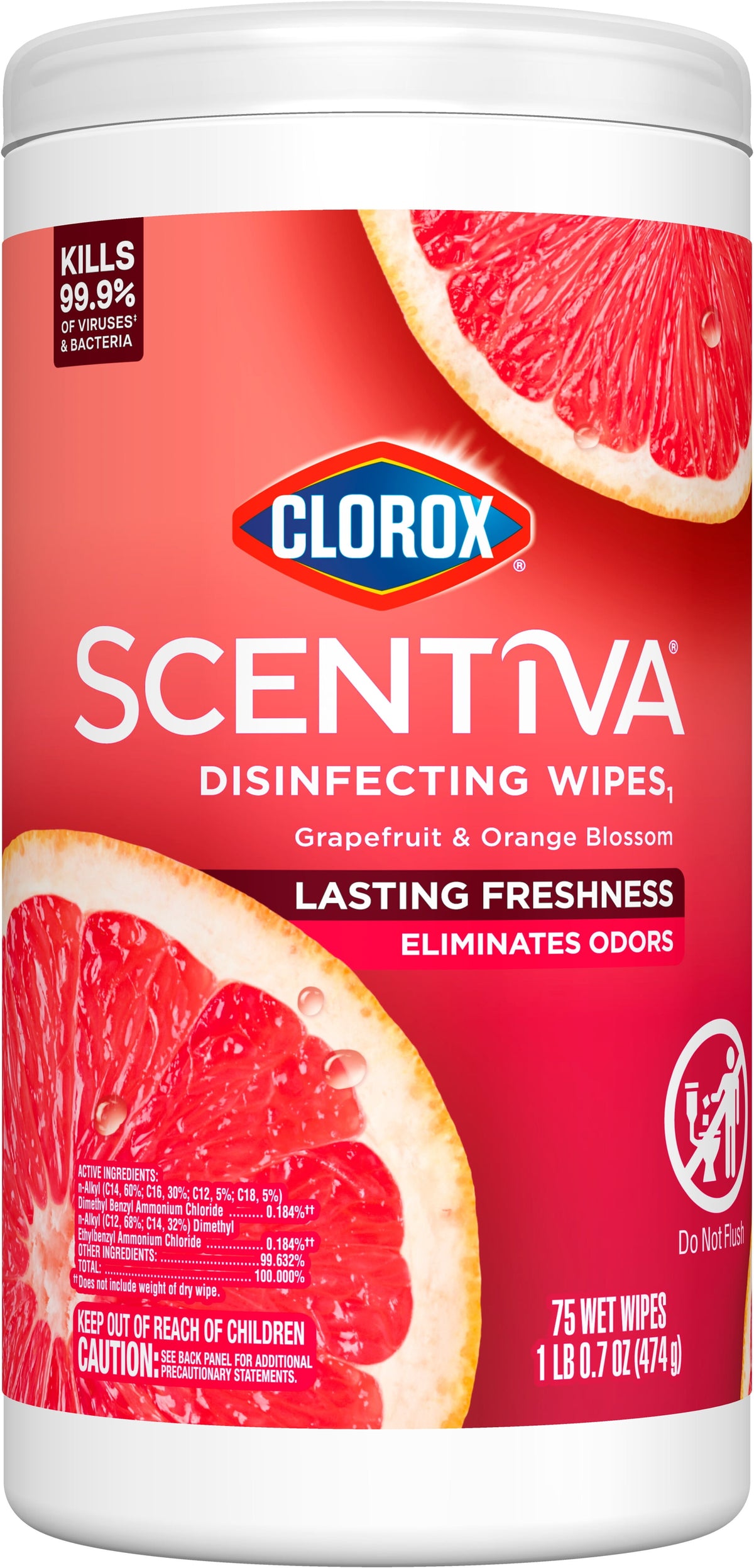 Clorox Scentiva Disinfecting Wipes Grapefruit & Orange Blossom 75 Count