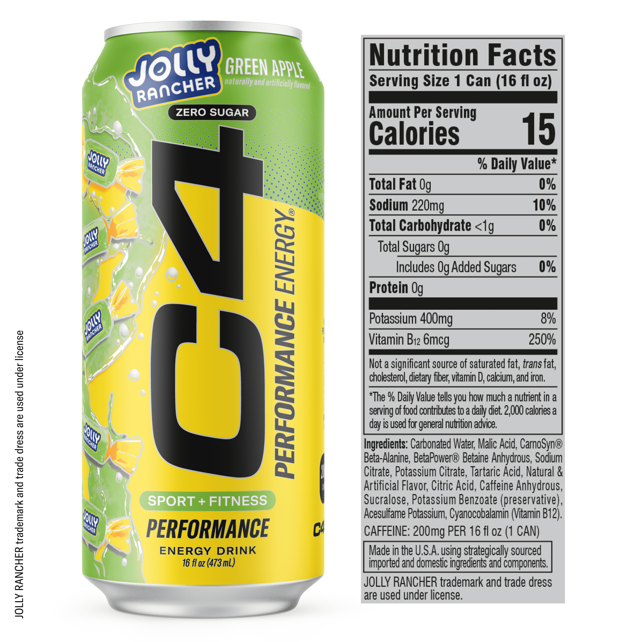 C4 Performance Energy Drink Jolly Rancher Green Apple 16 fl oz Single Can