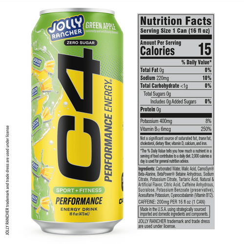 C4 Performance Energy Drink Jolly Rancher Green Apple 16 fl oz Single Can