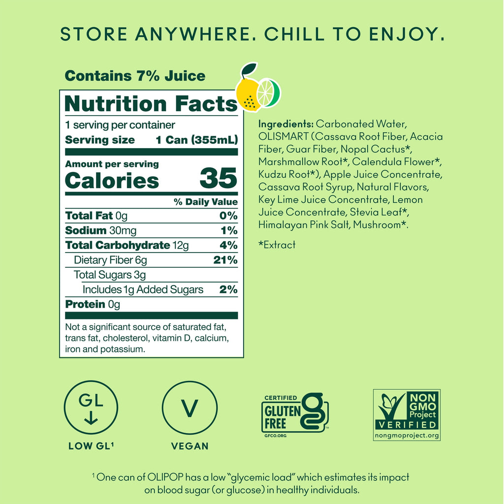 OLIPOP 6g Fiber Prebiotic Soda Lemon Lime Can 12 Fl Oz