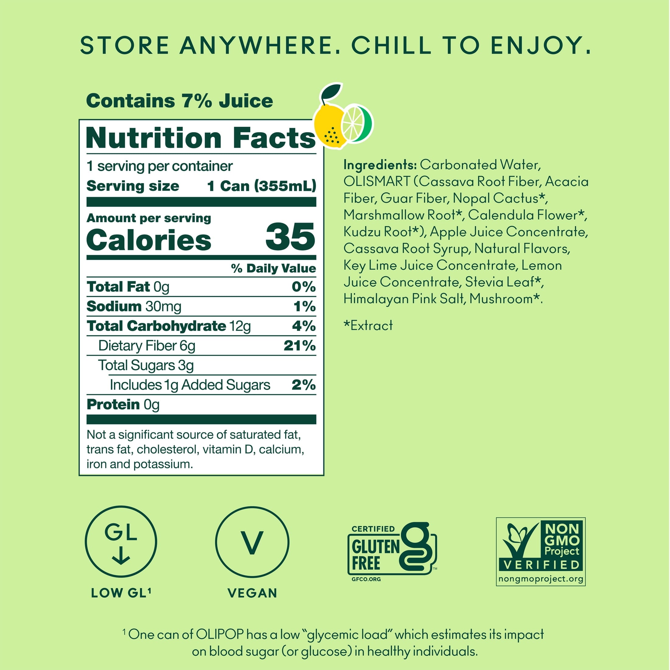 OLIPOP 6g Fiber Prebiotic Soda Lemon Lime Can 12 Fl Oz