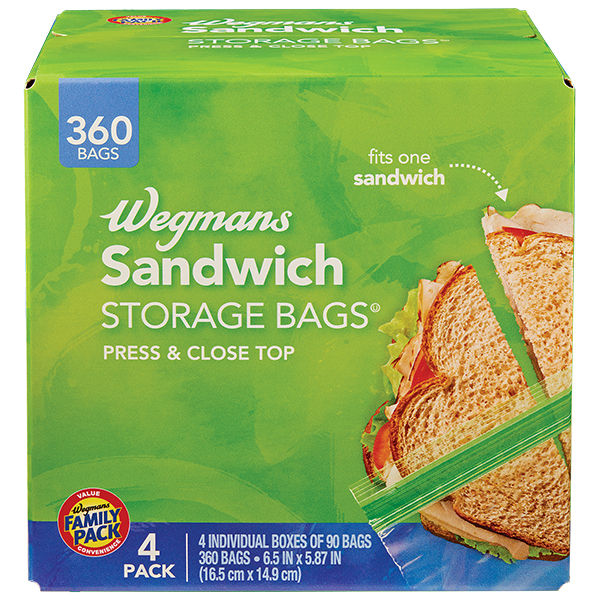 Wegmans Sandwich Storage Bags Press & Close Top 4 Pack 360 Count Family Pack