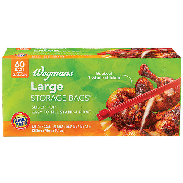Wegmans Large Slider Top Storage Bags Gallon Size 60 Count