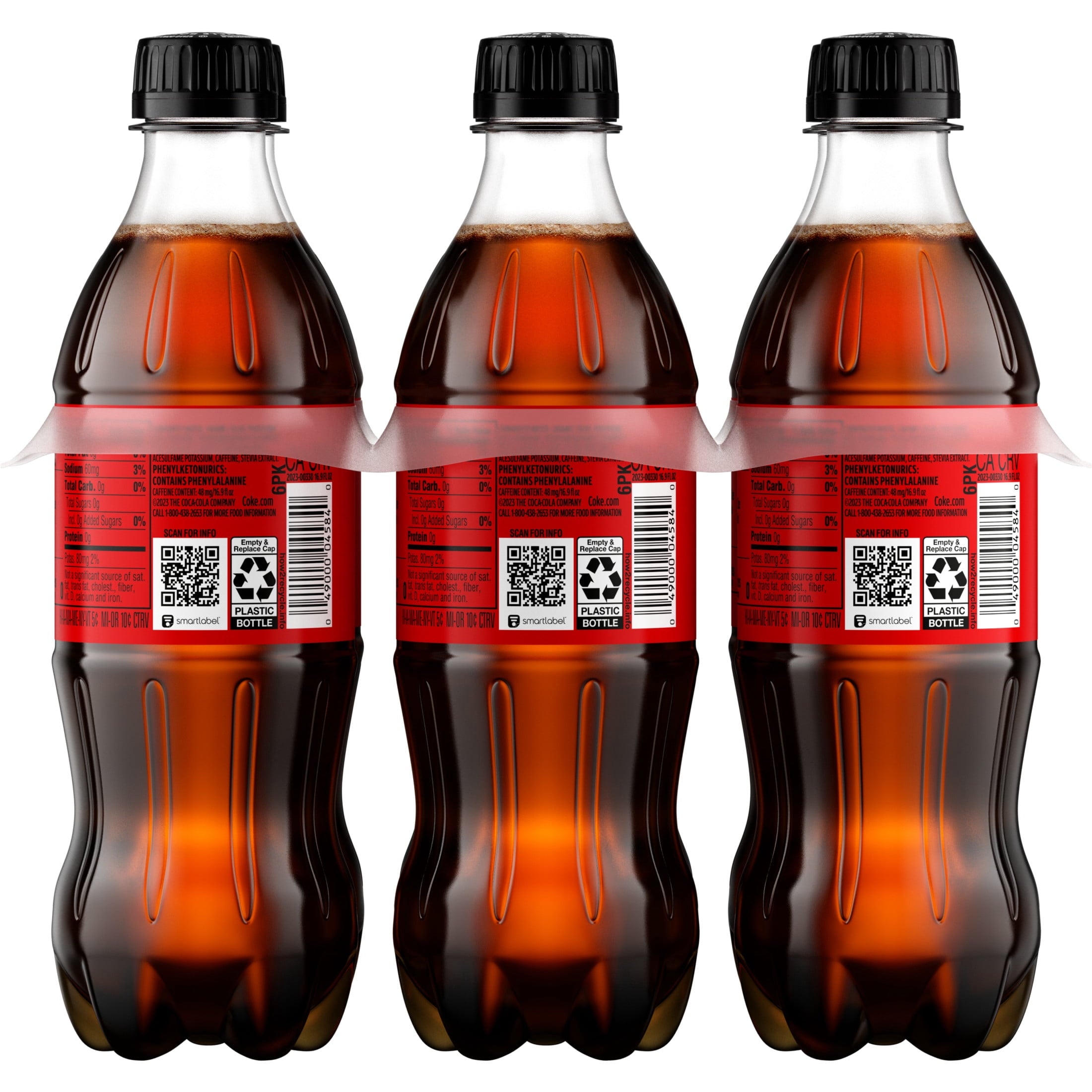 Zero Sugar Soda Pop Bottles 16.9 Fl Oz 6 Pack Coca-Cola