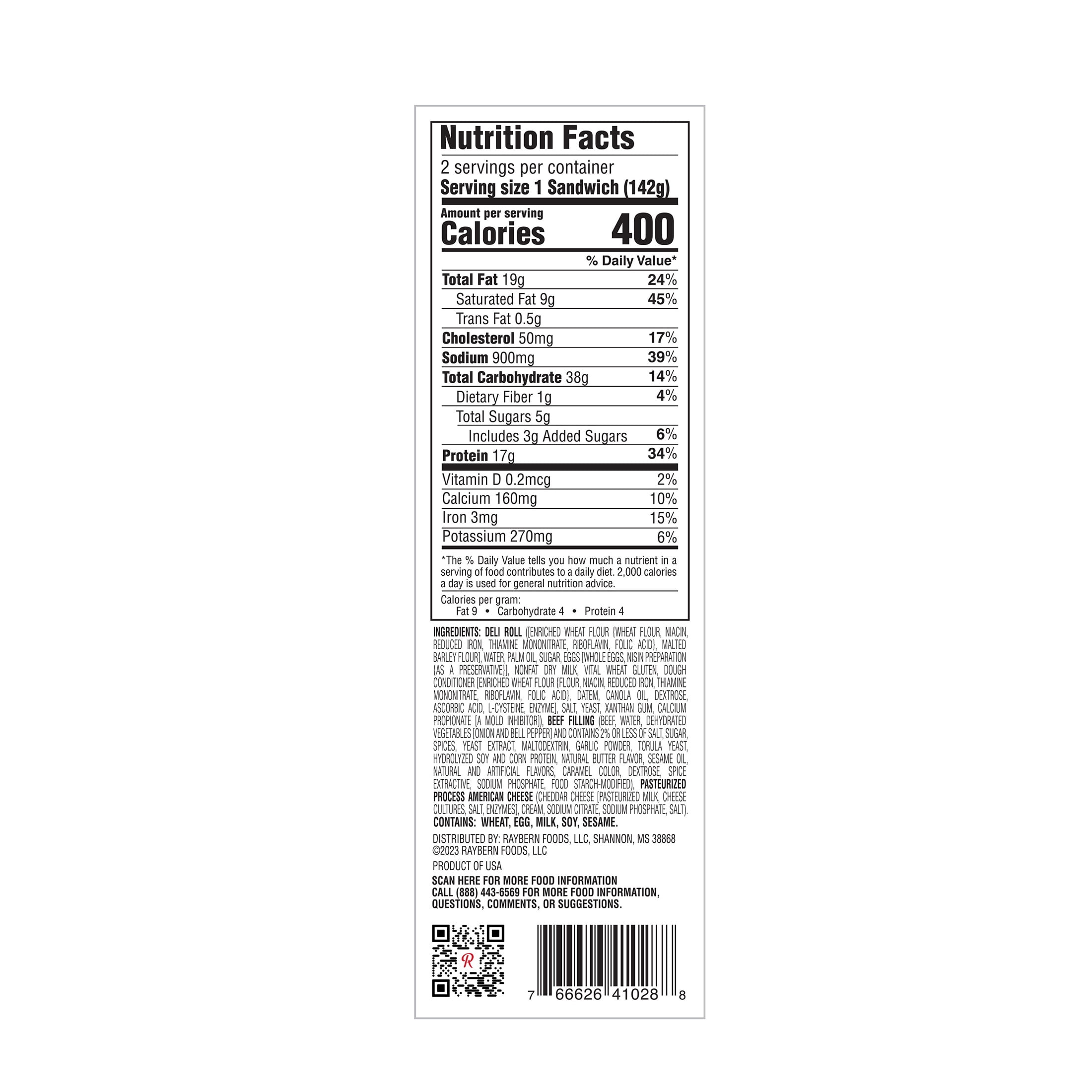 Raybern's Philly Cheesesteak Sandwich Frozen 10 Oz 2 Ct