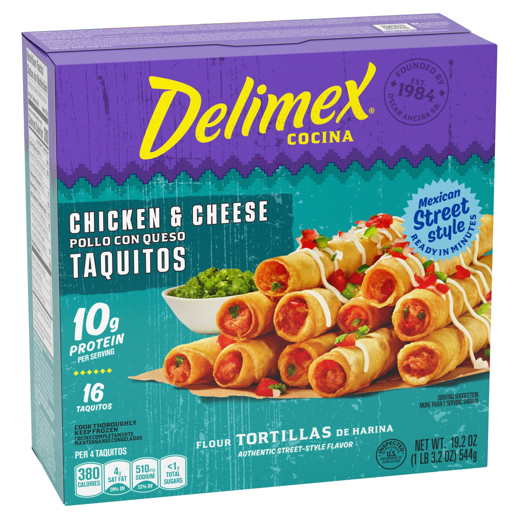 Delimex Chicken & Cheese Taquitos Frozen Snacks 16 Count 19.2 Oz