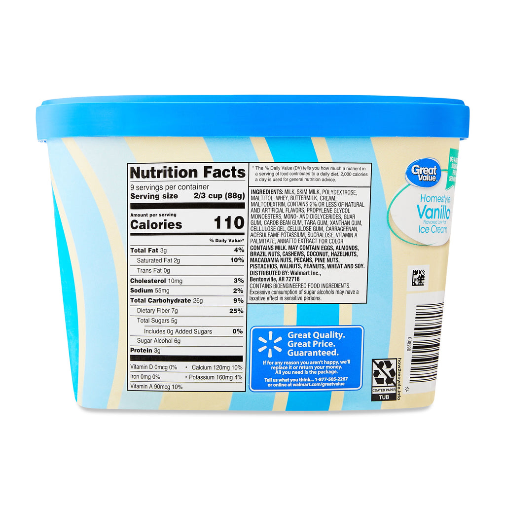 Great Value Homestyle Vanilla Low Fat Ice Cream 48 Fl Oz Tub