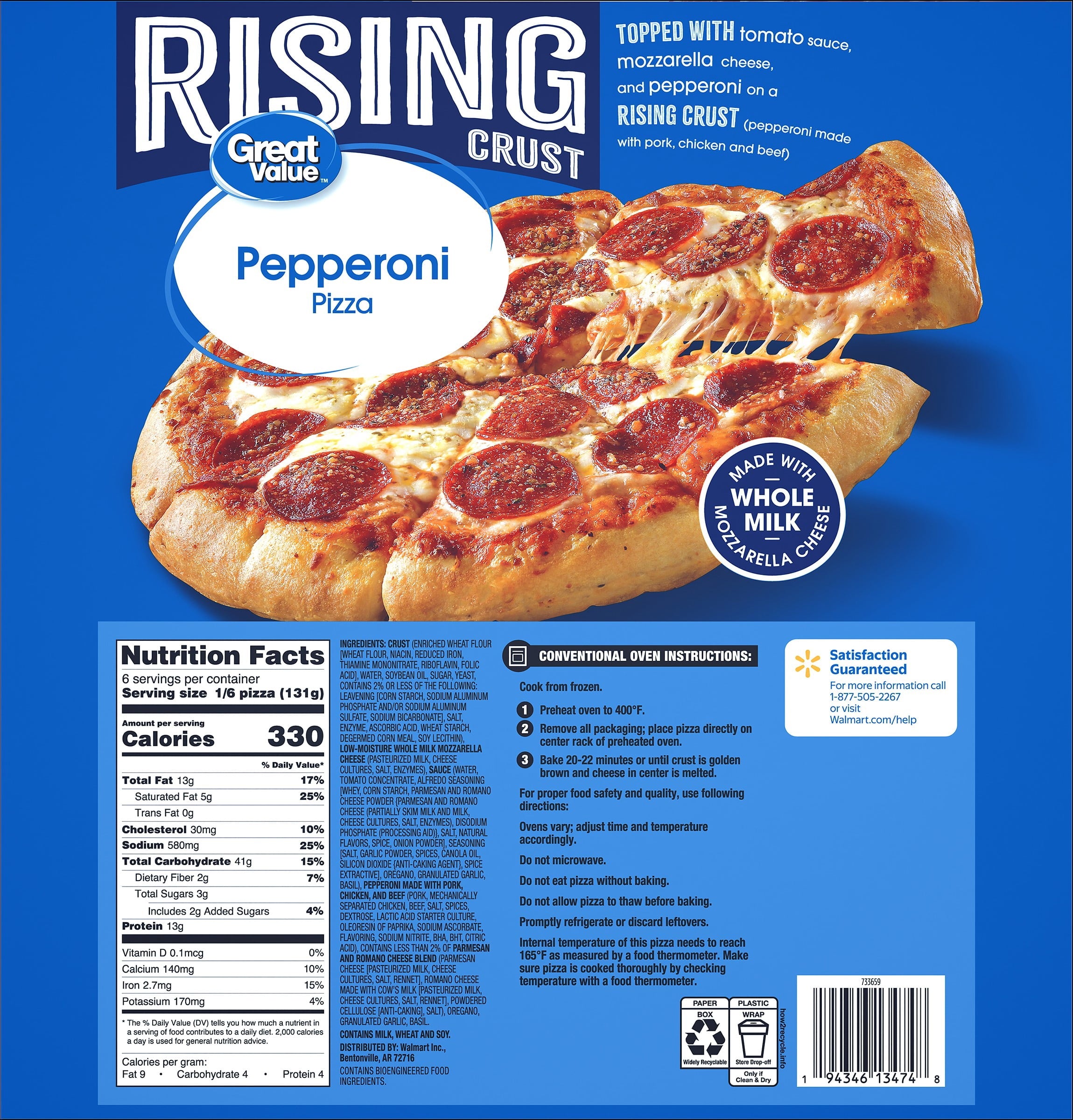 Great Value Rising Crust Pepperoni Pizza Frozen 27.65 Oz