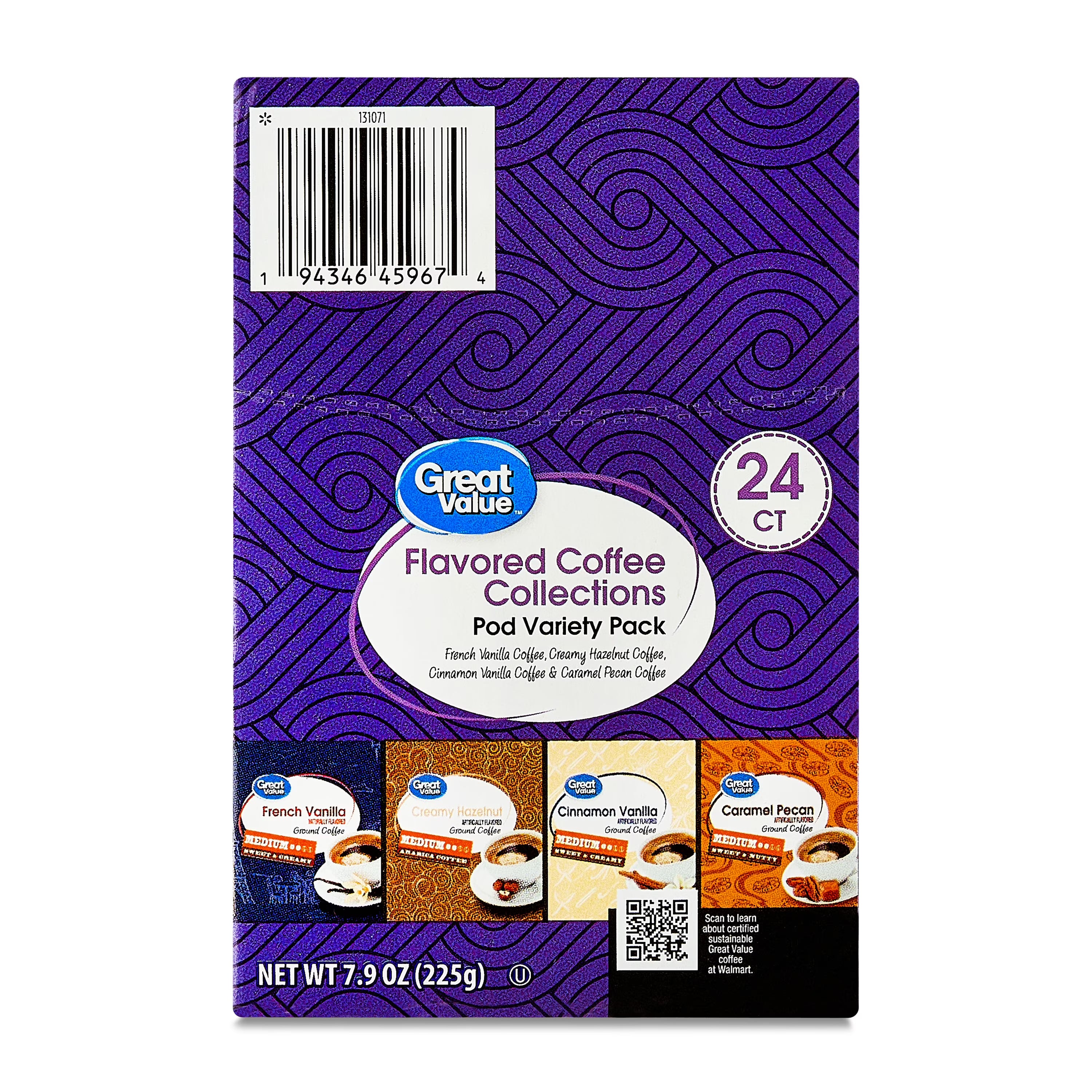 Great Value Flavored Medium Roast Ground Coffee Pods Variety Pack 24 Count