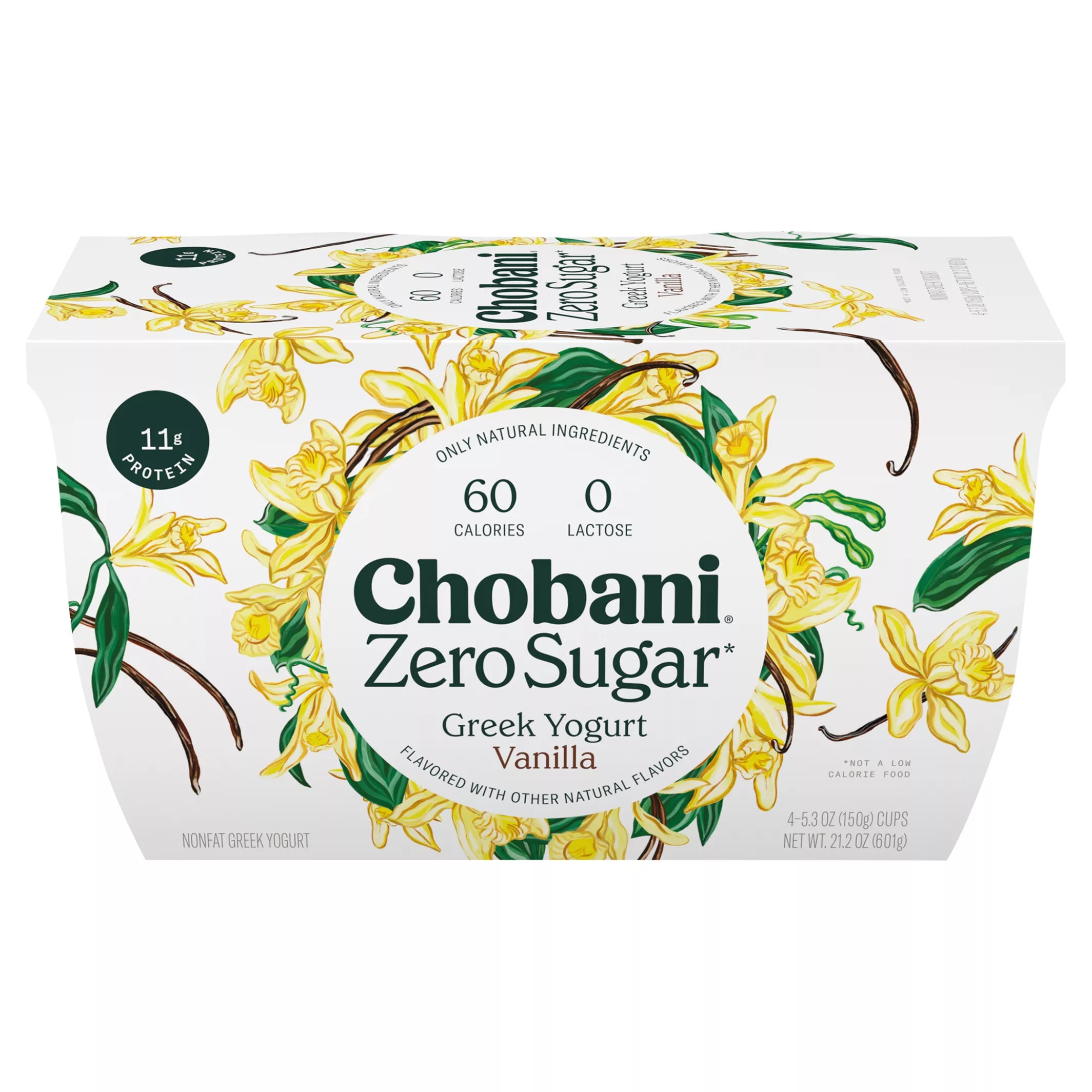Chobani Yogurt, Greek, Nonfat, Zero Sugar, Vanilla Value Pack, 4 Count