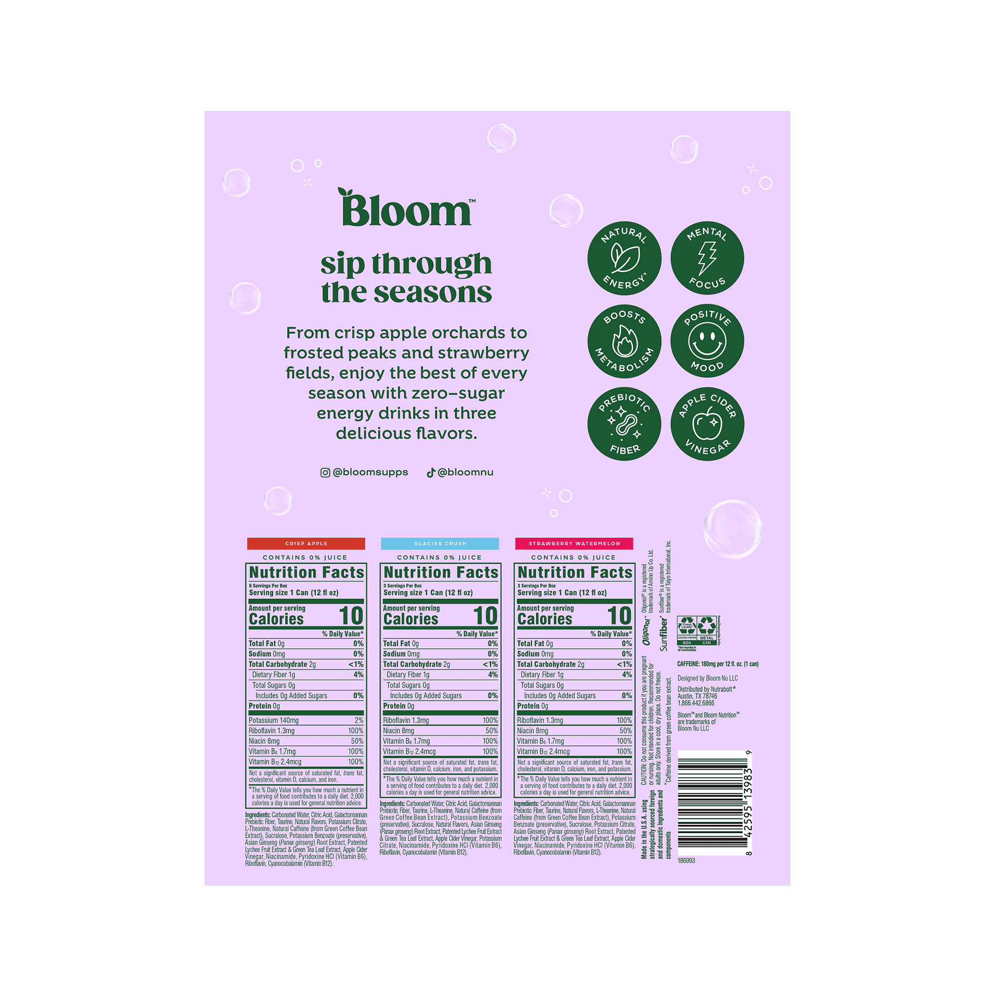 Bloom Sparkling Energy Drinks Seasonal Favorites Variety Pack 12 fl oz 12 Pack Cans