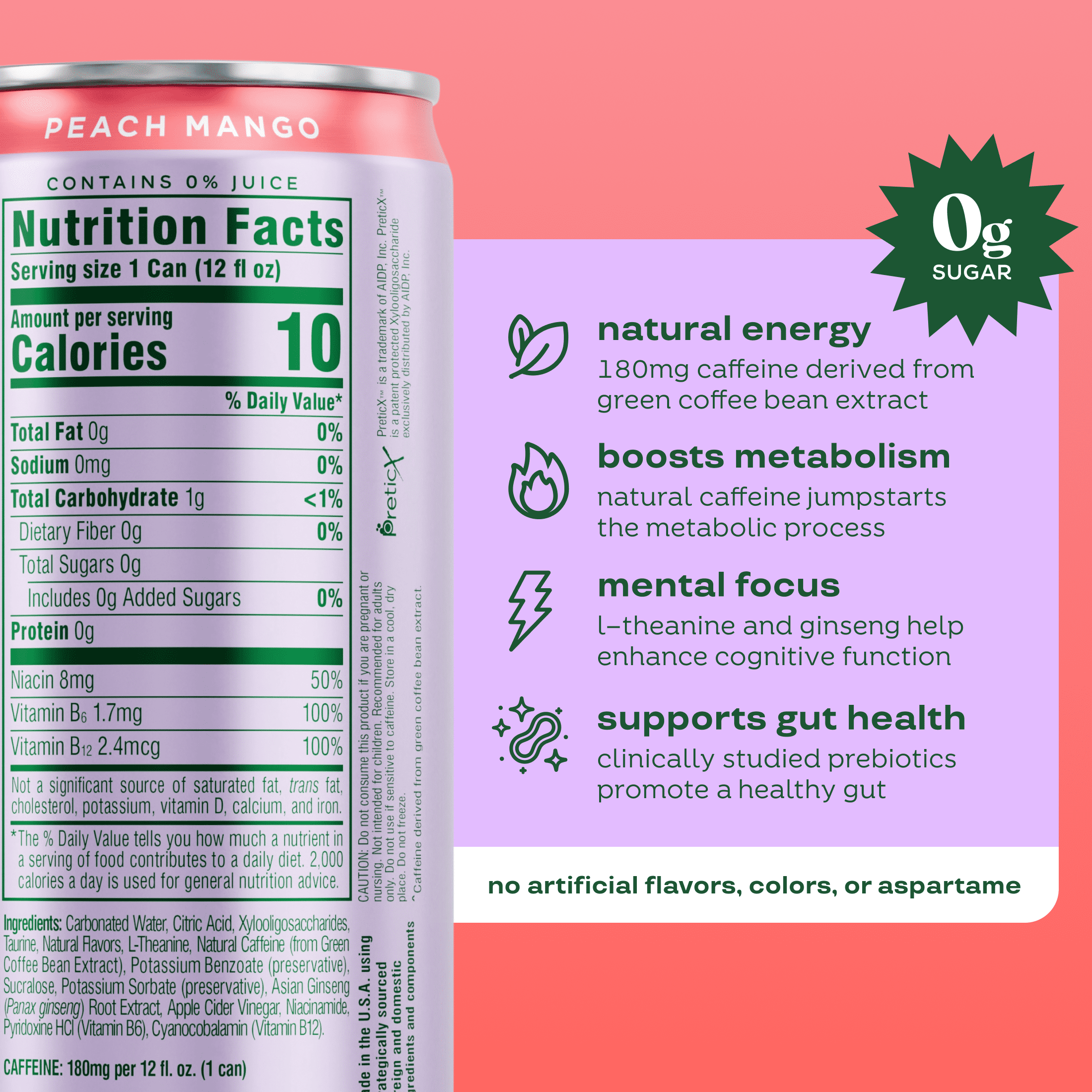 Bloom Nutrition Sparkling Peach Mango Energy Drink 12 fl oz Single Can