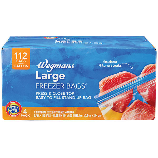 Wegmans Large Press & Close Top Freezer Bags Gallon Size 112 Count