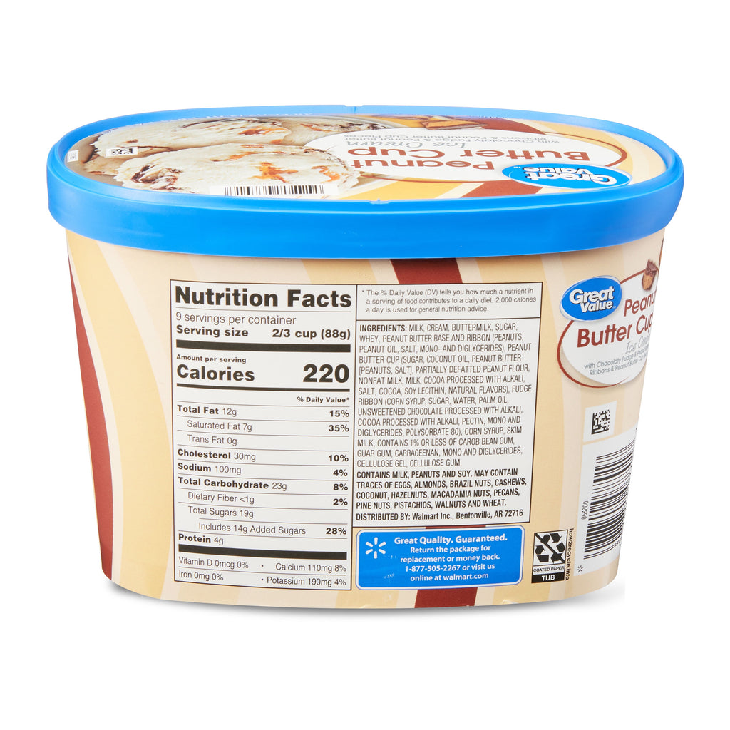 Great Value Peanut Butter Cup Vanilla Ice Cream 48 Fl Oz