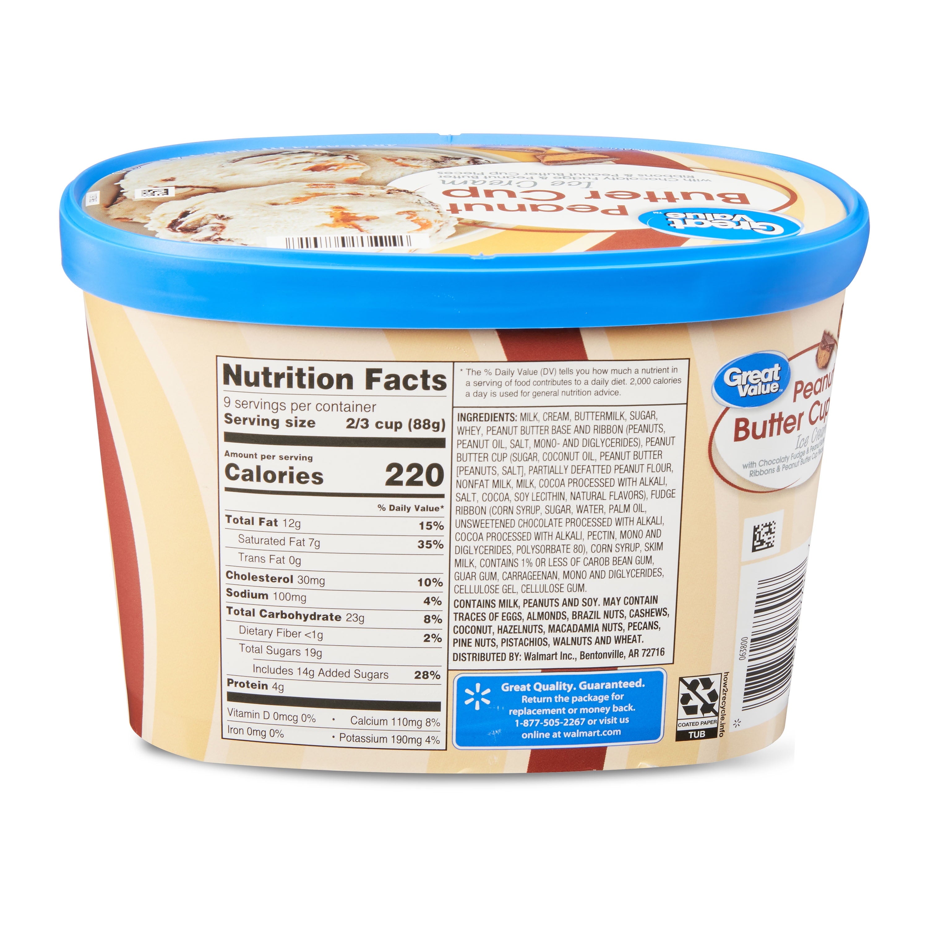 Great Value Peanut Butter Cup Vanilla Ice Cream 48 Fl Oz