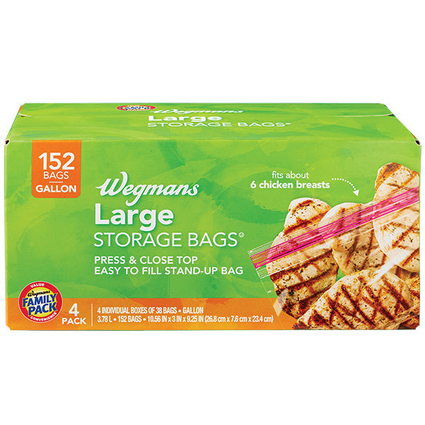 Wegmans Large Press & Close Top Storage Bags Gallon Size 4 Pack