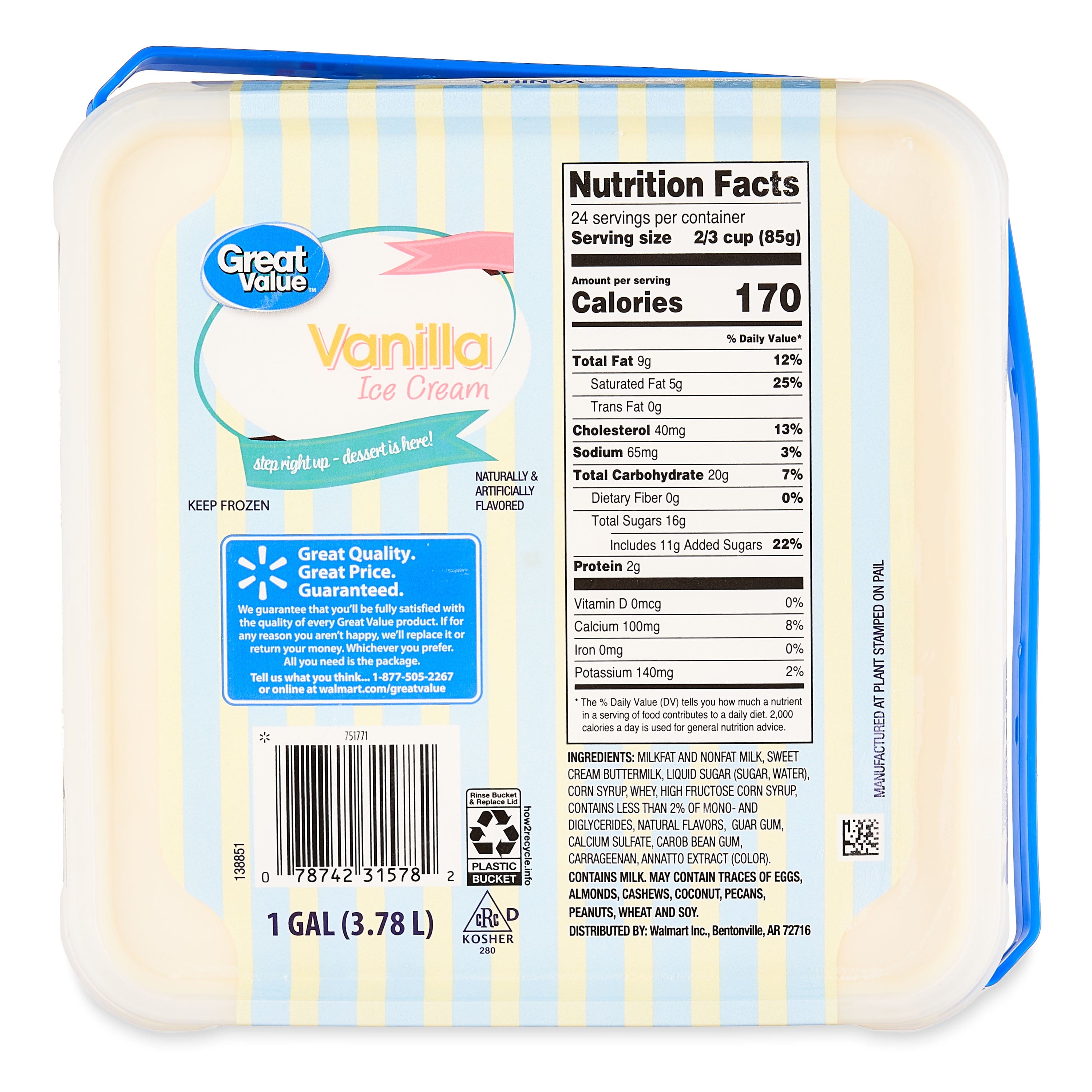 Great Value Vanilla Ice Cream 128 Fl Oz Plastic Tub