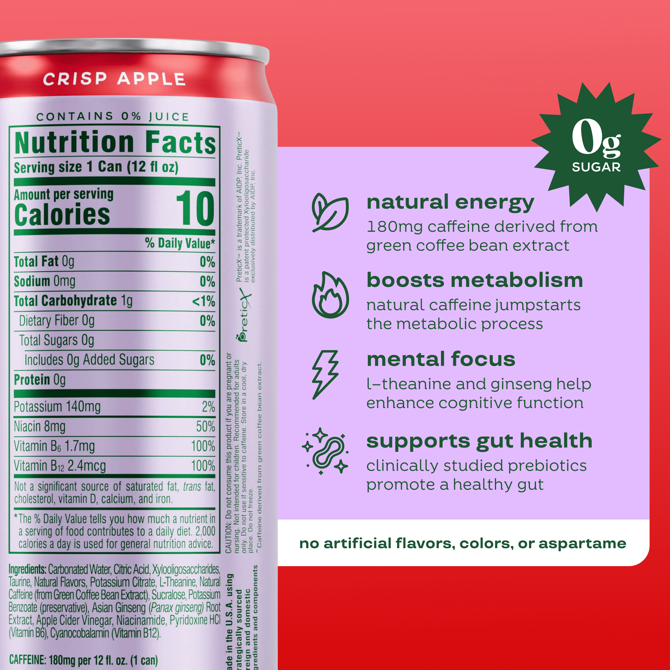 Bloom Nutrition Sparkling Energy Drink Crisp Apple 12 fl oz Single Can