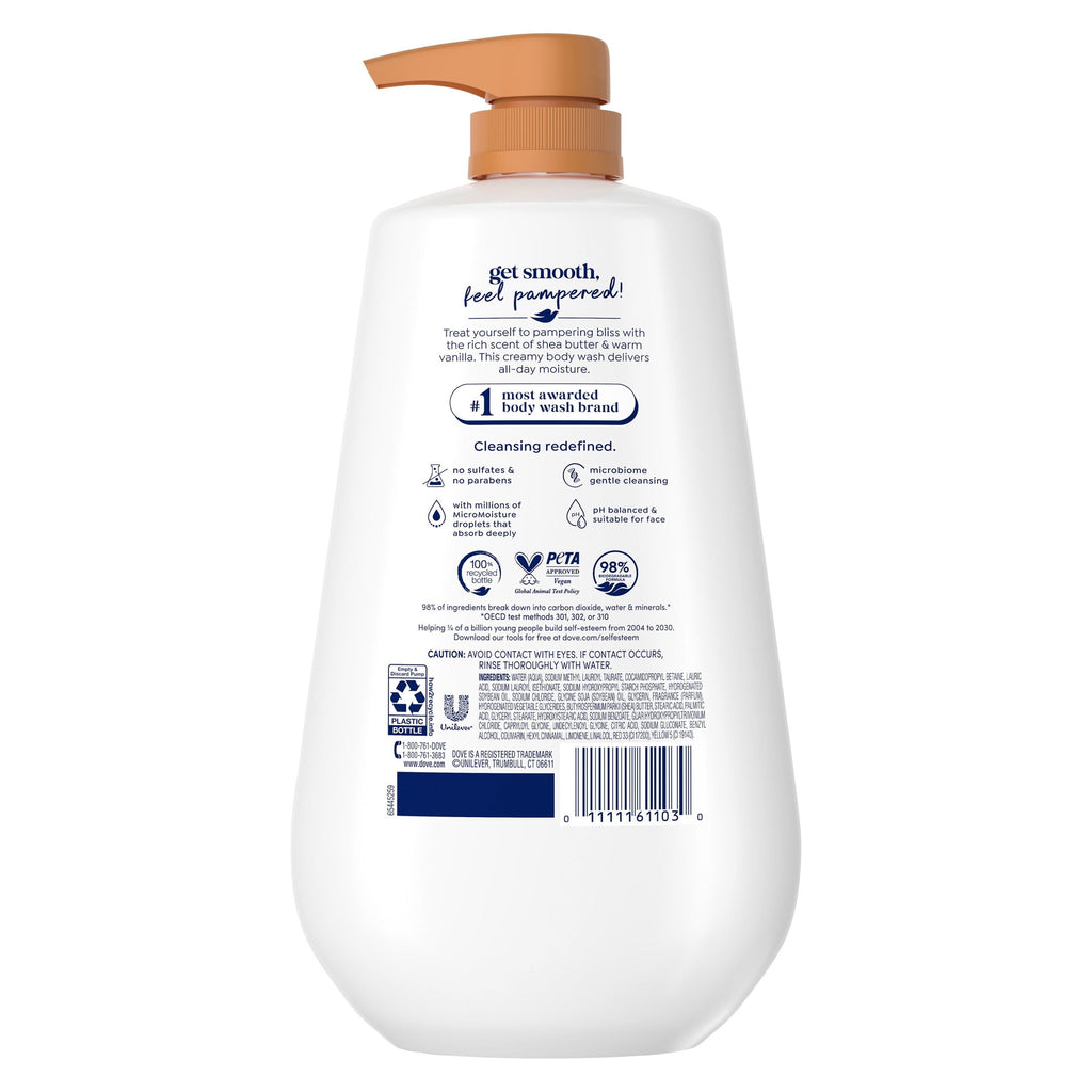 Dove Pampering Body Wash Shea Butter & Vanilla Moisturizing Skin Cleanser 30.6 fl oz