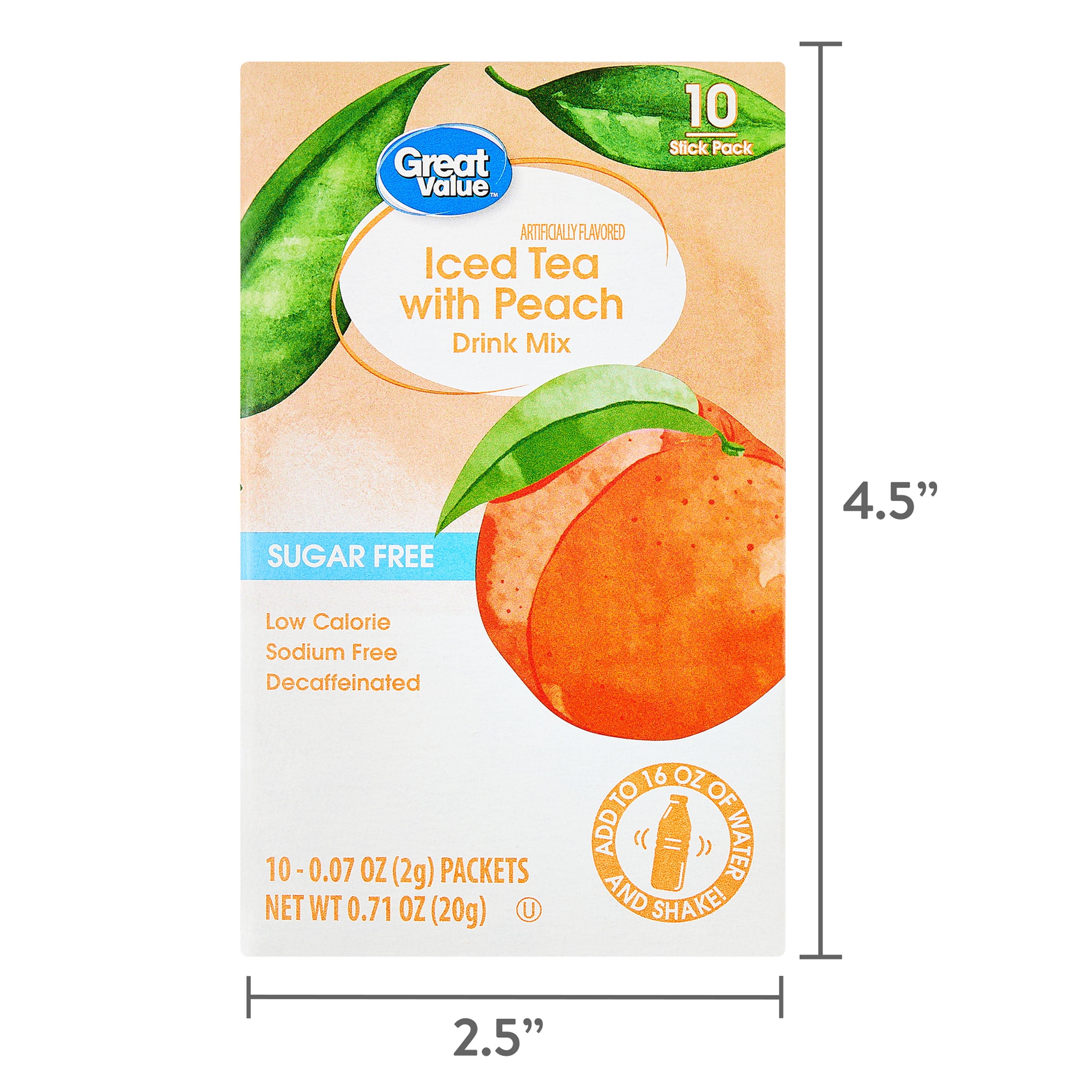 Great Value Sugar-Free Iced Tea with Peach Naturally Decaffeinated Instant Drink Mix 0.07 oz 10 Count