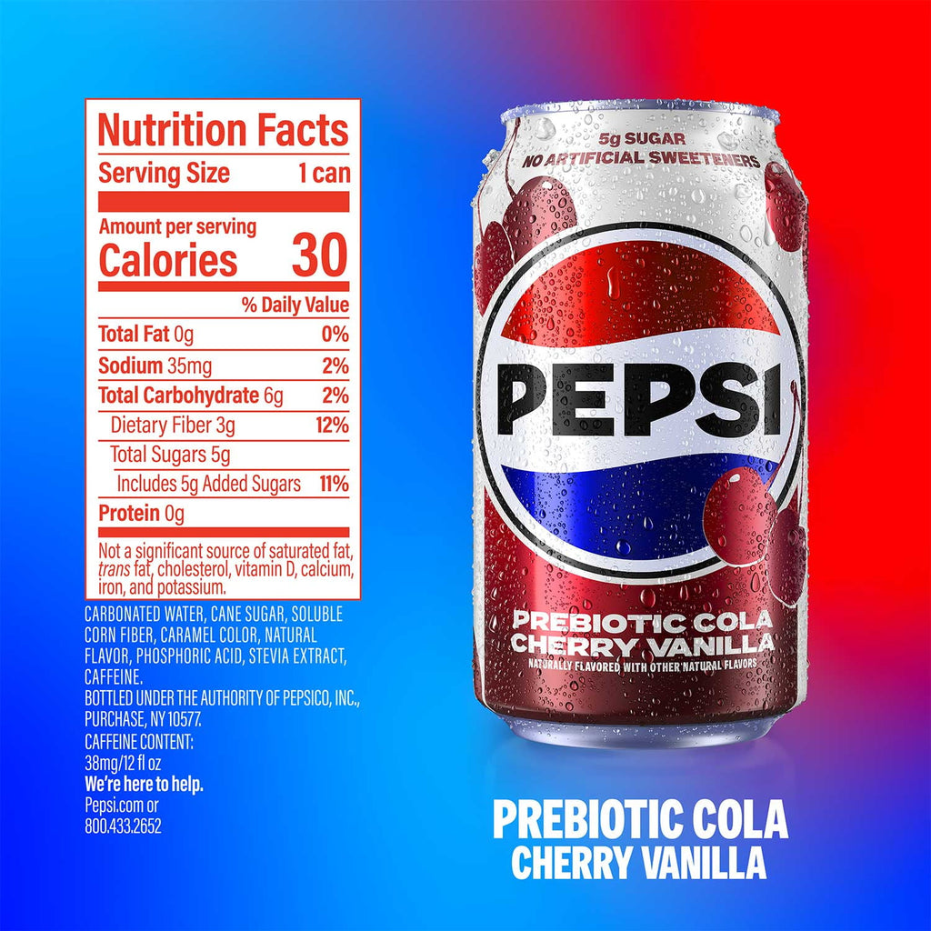 Pepsi Prebiotic Cola Soda Pop Cans 12 Fl Oz 8 Pack