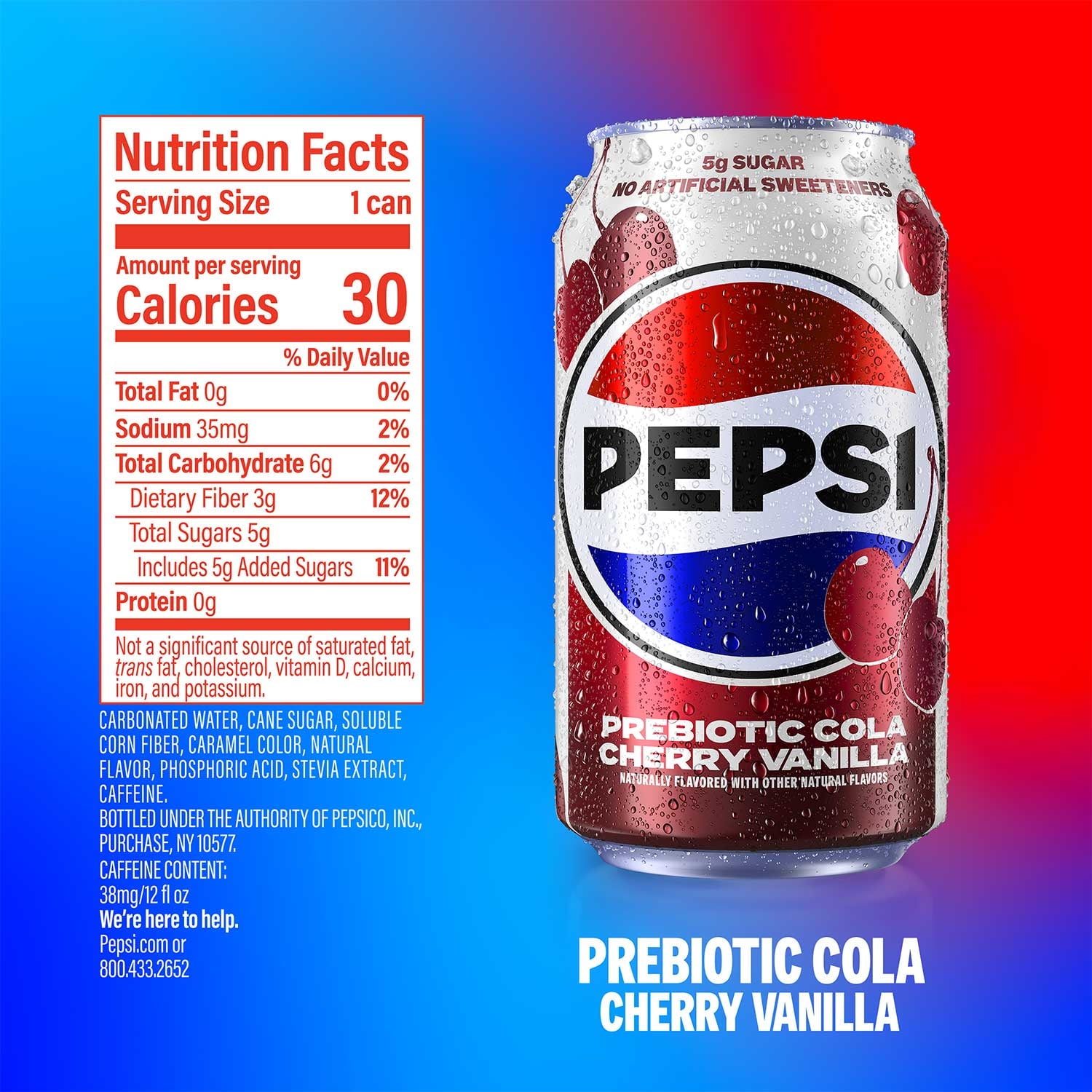 Pepsi Prebiotic Cola Soda Pop Cans 12 Fl Oz 8 Pack