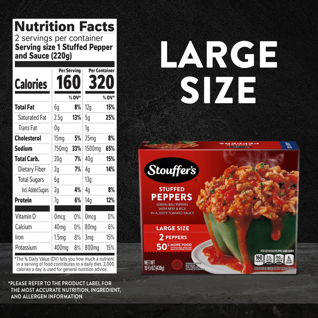 Stouffer's Stuffed Peppers Large Size Frozen 15.5 Oz
