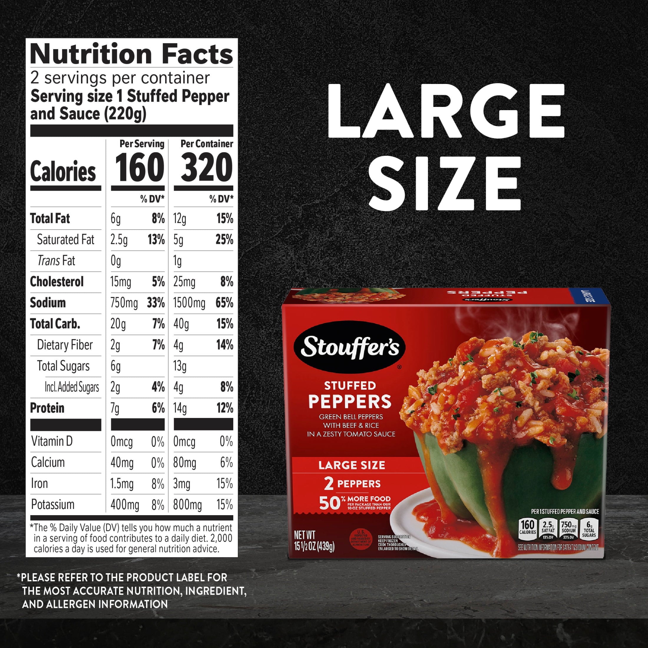 Stouffer's Stuffed Peppers Large Size Frozen 15.5 Oz