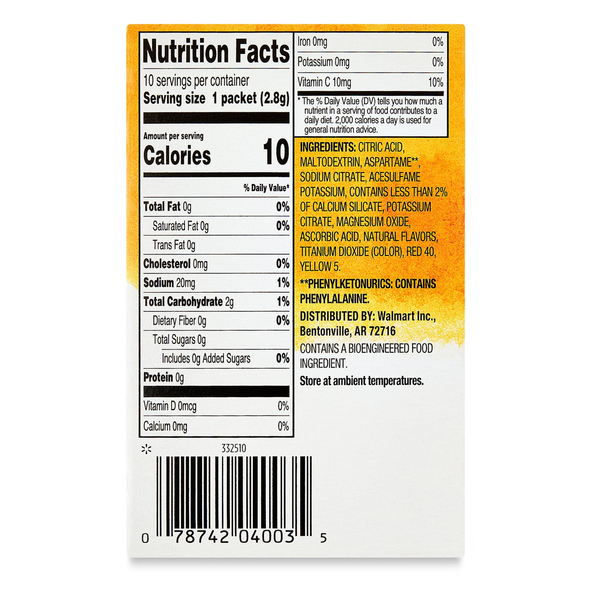 Great Value Sugar-Free Strawberry Mango Powdered Drink Mix 0.1 oz 10 Count
