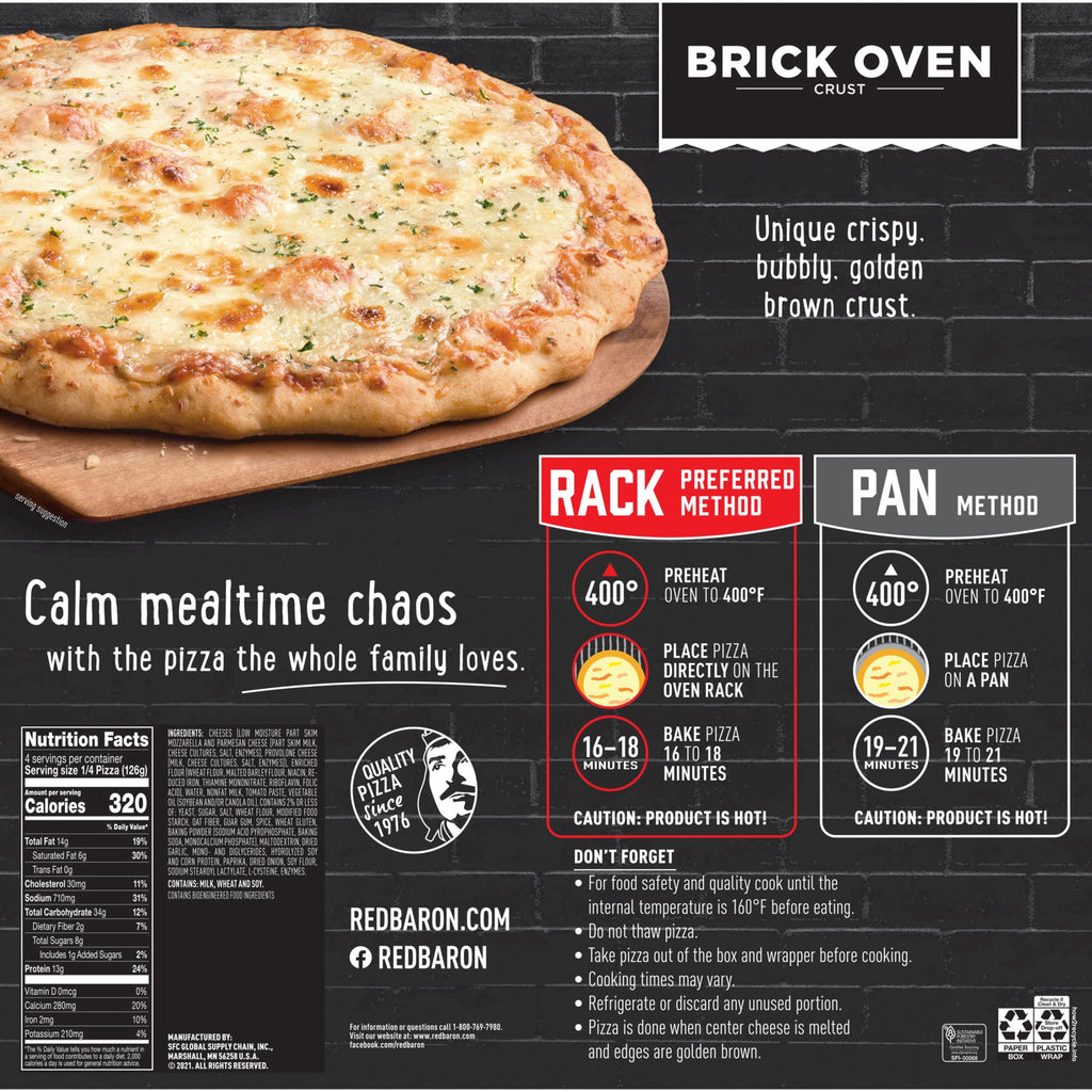 Red Baron Brick Oven Crust Cheese-Trio Pizza Frozen 17.82 Oz
