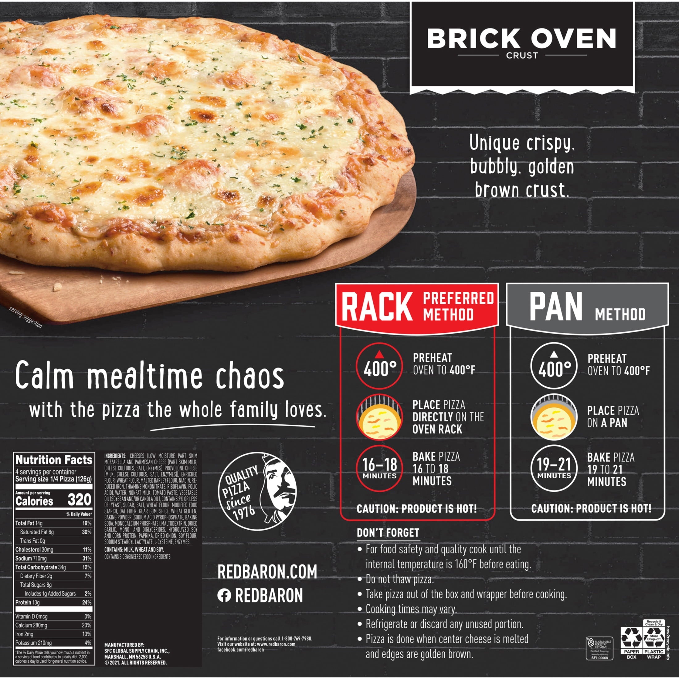 Red Baron Brick Oven Crust Cheese-Trio Pizza Frozen 17.82 Oz