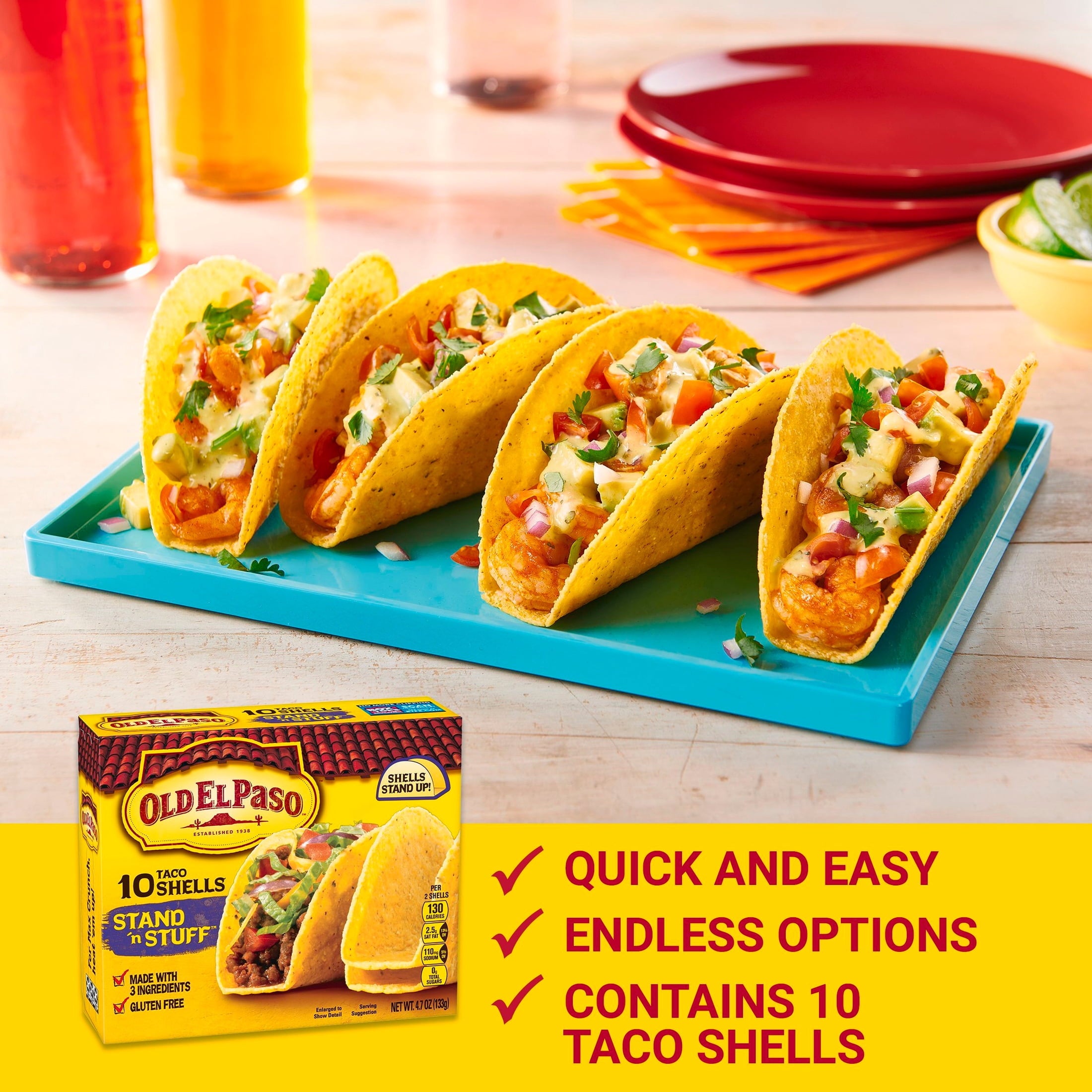 Stand 'N Stuff Crunchy Taco Shells Gluten Free 4.7 Oz 10 Count Old El Paso