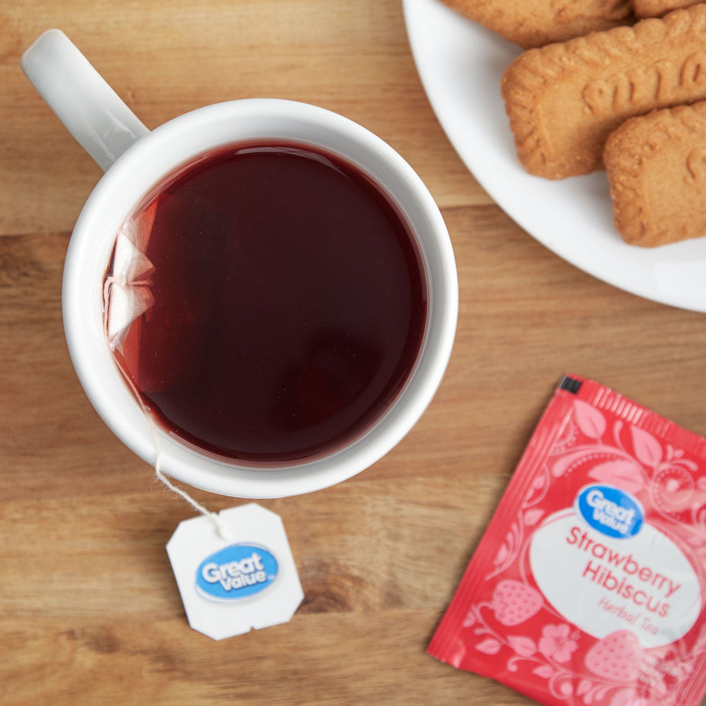 Great Value Strawberry Hibiscus Herbal Tea Bags Caffeine Free 1.41 oz 20 Count