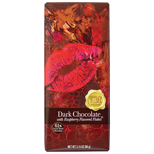 Wegmans Dark Chocolate Bar With Raspberry Flavored Flakes 2.8 Oz