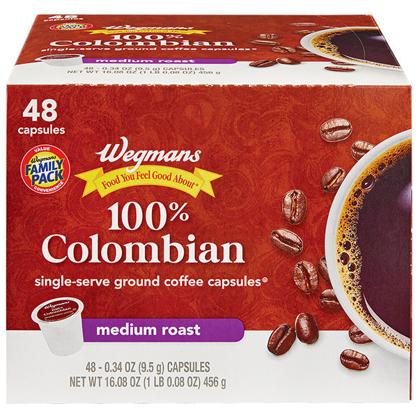 Wegmans Medium Roast 100% Colombian Coffee Capsules Family Pack 48 Count