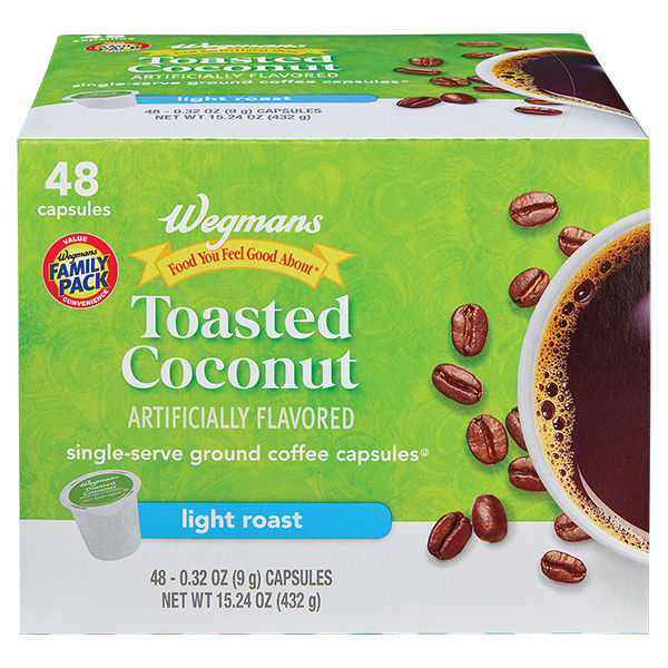 Wegmans Toasted Coconut Coffee Light Roast Capsules Family Pack 48 Count
