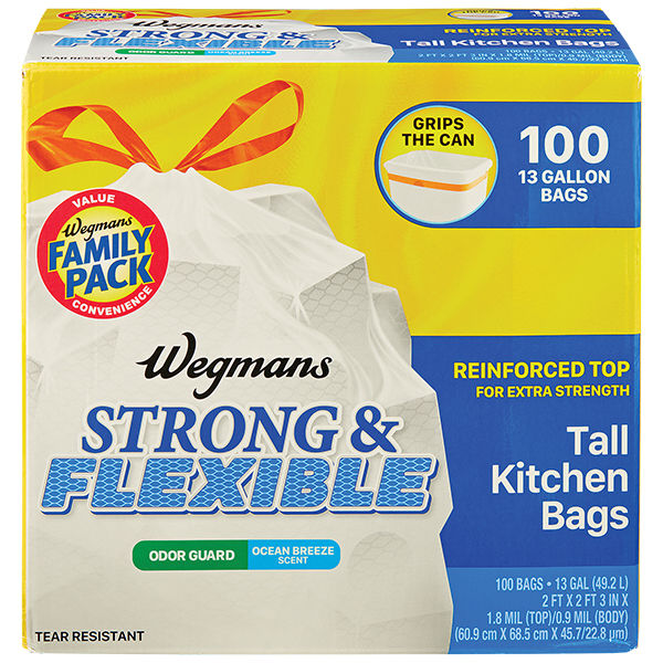 Wegmans Strong & Flexible Ocean Breeze Scent Tall Kitchen Drawstring Bags 13 Gallon 100 Count
